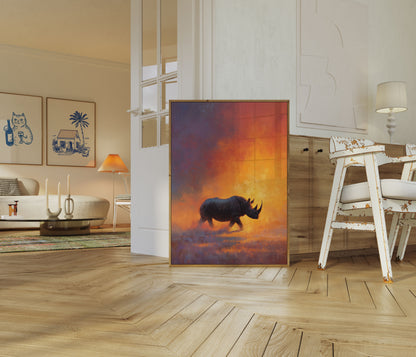 Neushoorn in Gouden Vlammen Poster