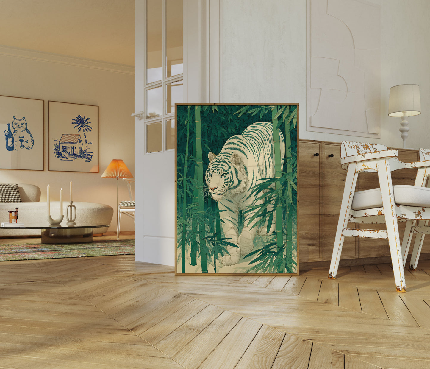 White Tiger in Bamboo Forest Poster