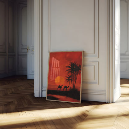 Desert Sunset Camel Poster