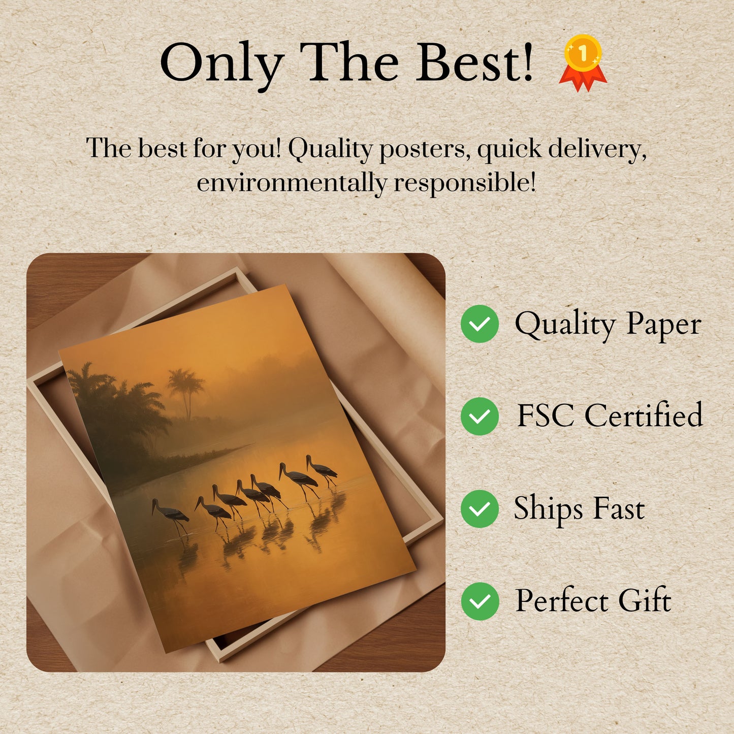 Storks in Golden Sunrise Poster