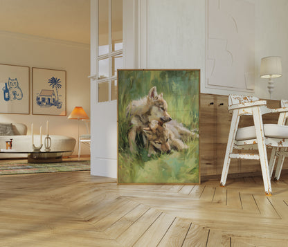 Husky Dogs in Grassland Poster