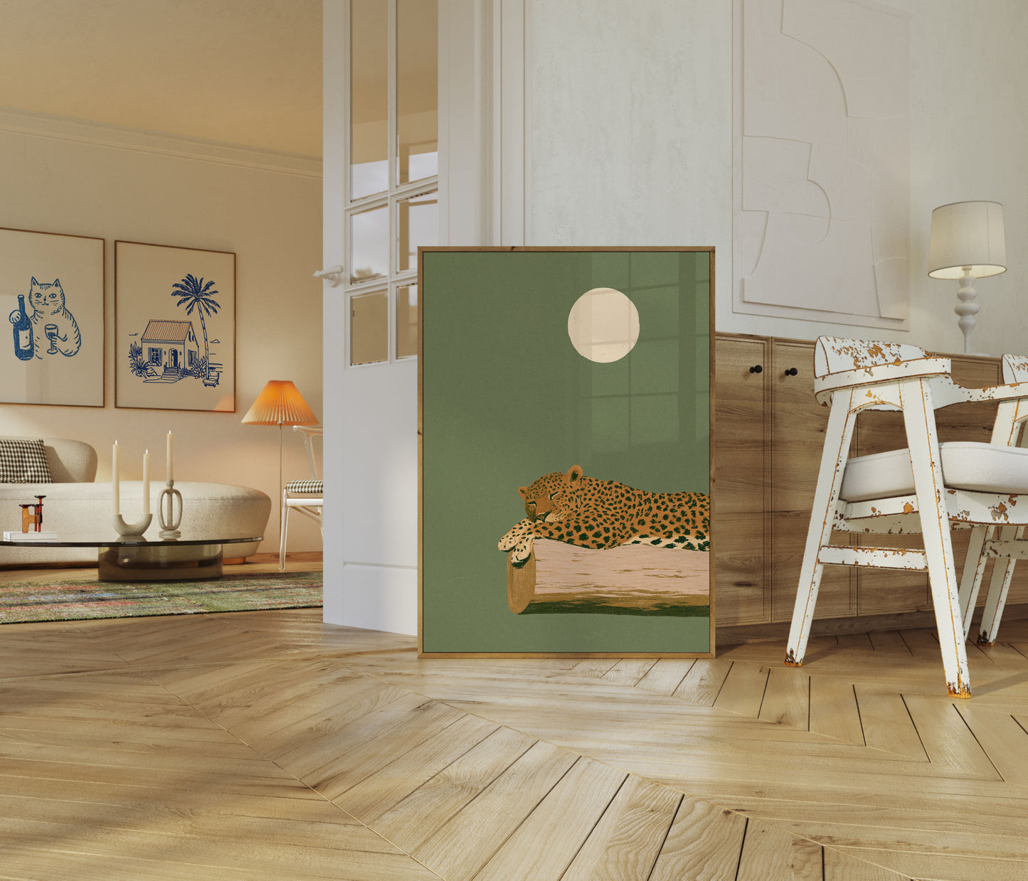 Leopard Resting Under Moon Poster