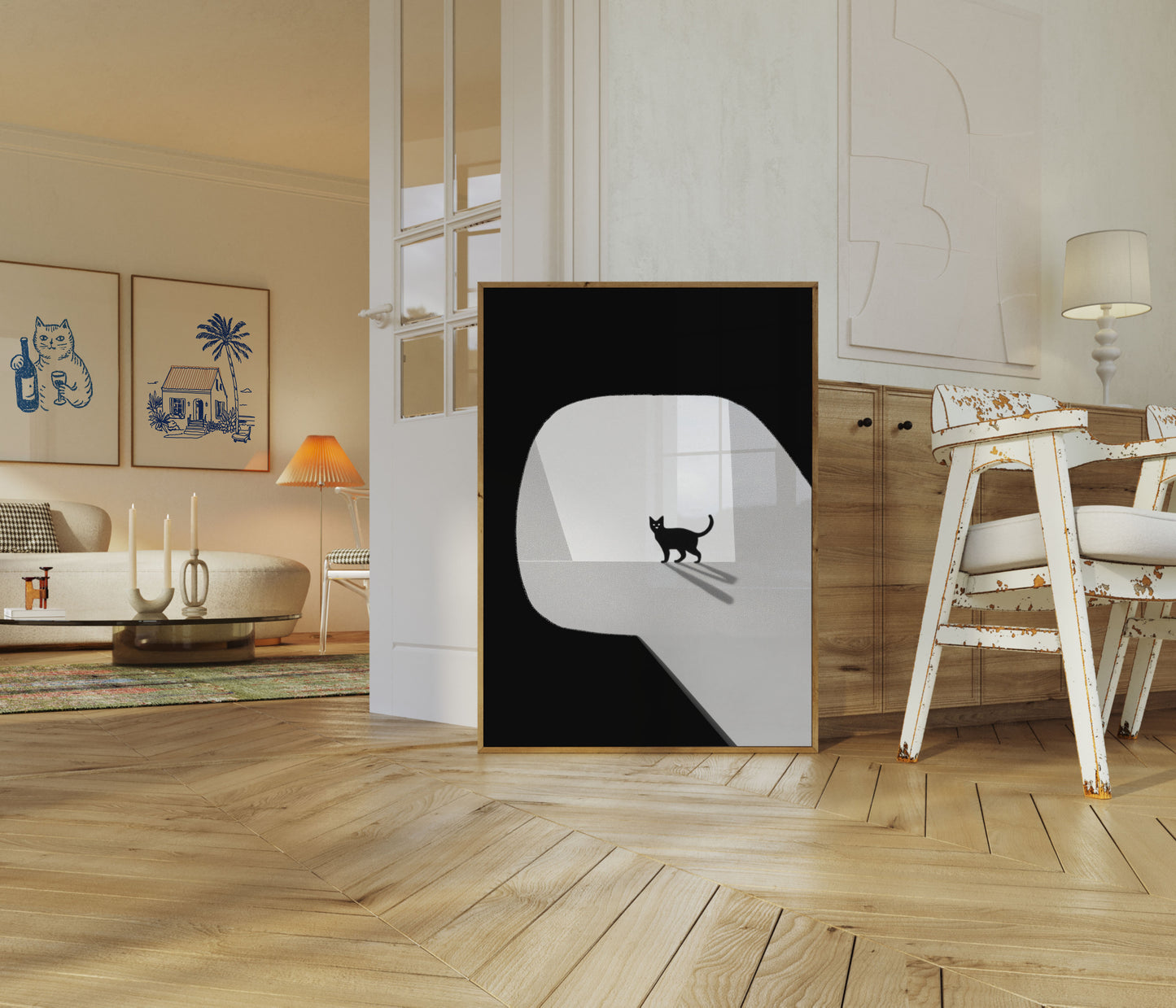 Pôster de Sombra de Gato Preto Minimalista