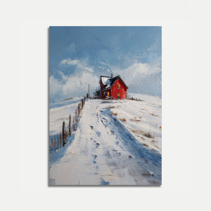 Casa Colonica Rossa Solitaria in Inverno Poster