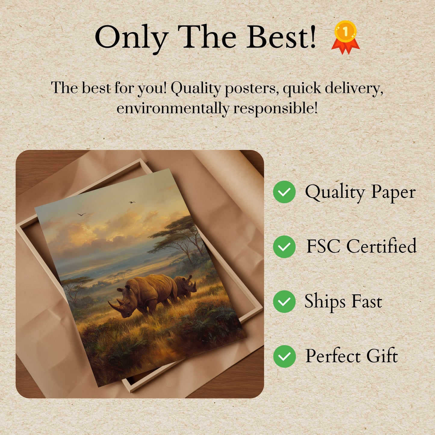 Póster de rinocerontes serenos en la sabana africana