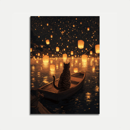 Cat Watching Lanterns Poster
