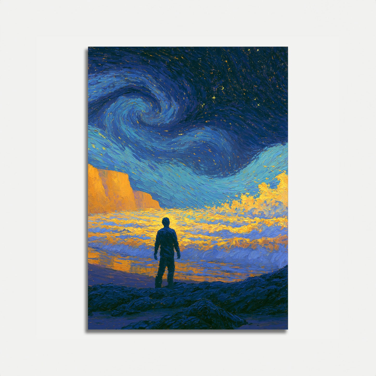 Solitary Dreamer Under Starry Skies Poster