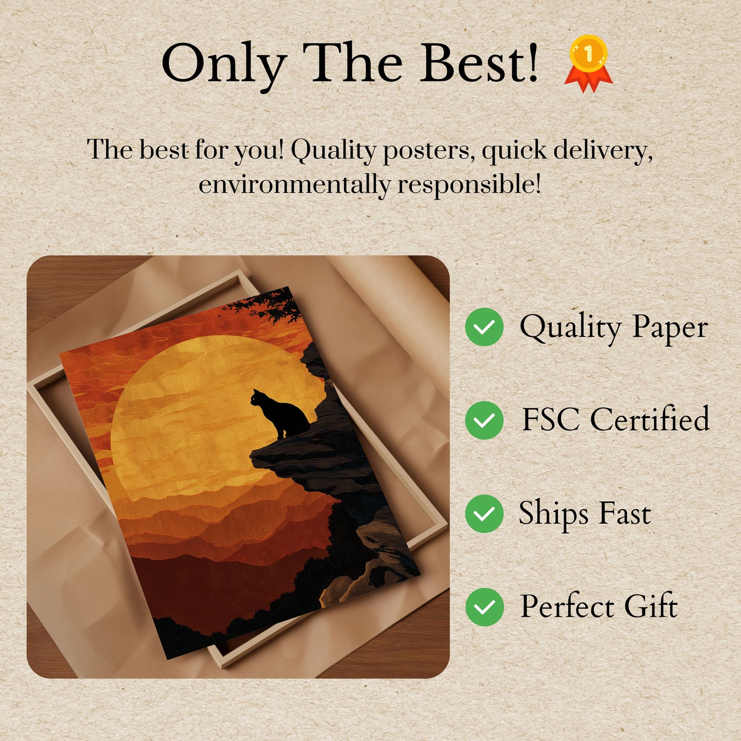 Cat Watching Sunset Poster