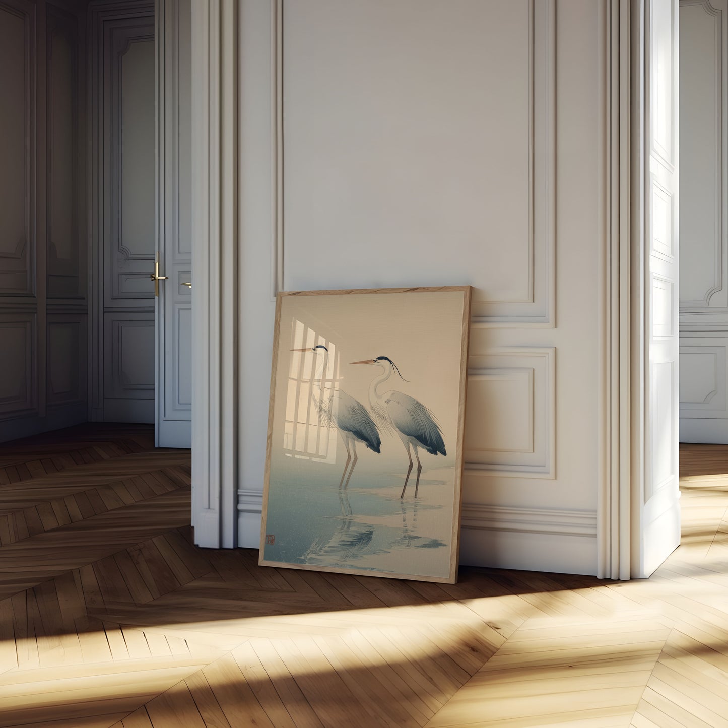 Graceful Herons in Water Poster