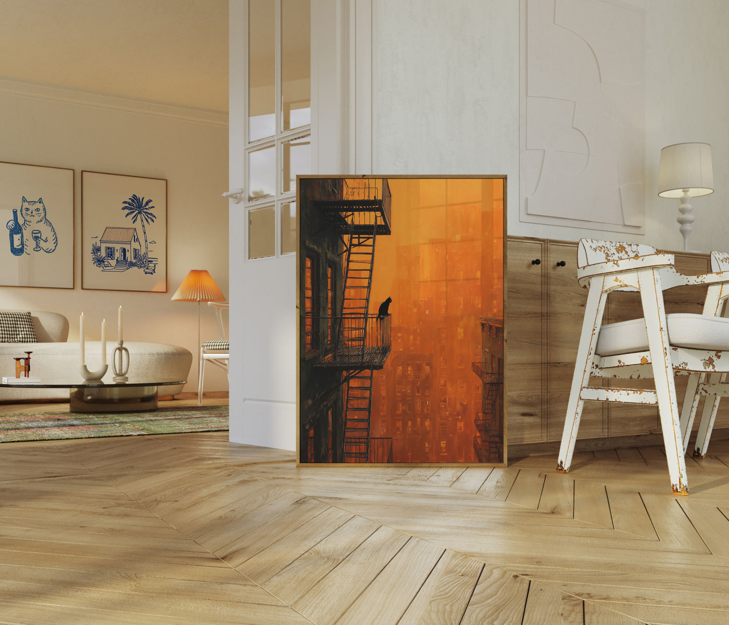 Urban Cat on Fire Escape Poster