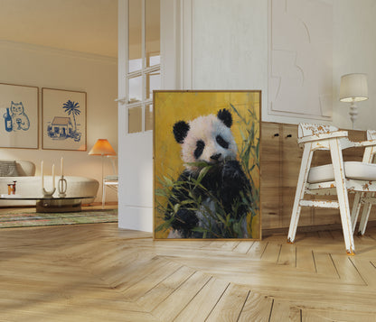 Póster del panda del banquete del bambú