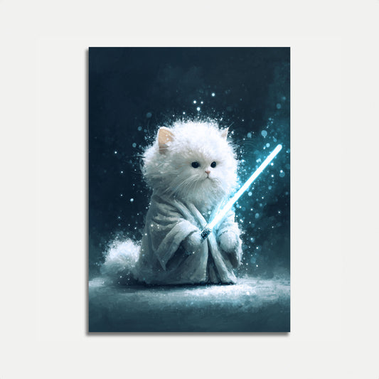 Jedi Cat with Lightsaber Poster