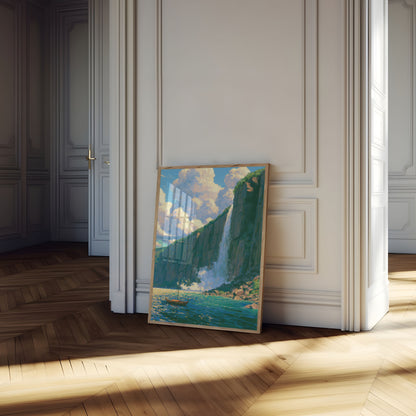 Majestætisk Klippefald Vandfald Sejlads Plakat