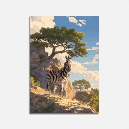 Lone Zebra African Landscape Poster