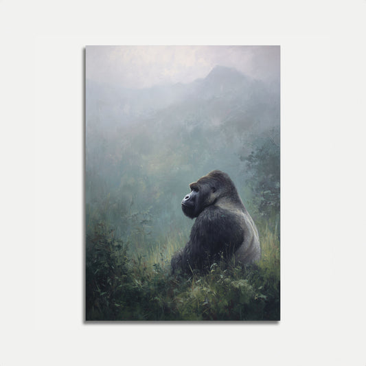 Gorilla i tåkefulle fjell-plakat