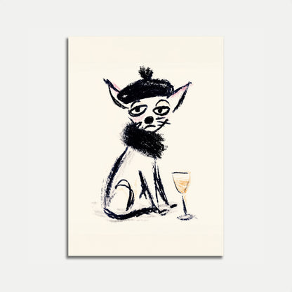 Cartaz de Gato Sofisticado com Vinho