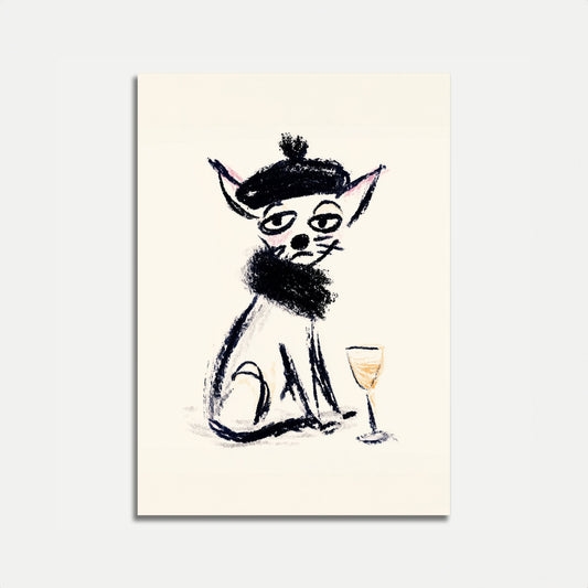 Cartaz de Gato Sofisticado com Vinho