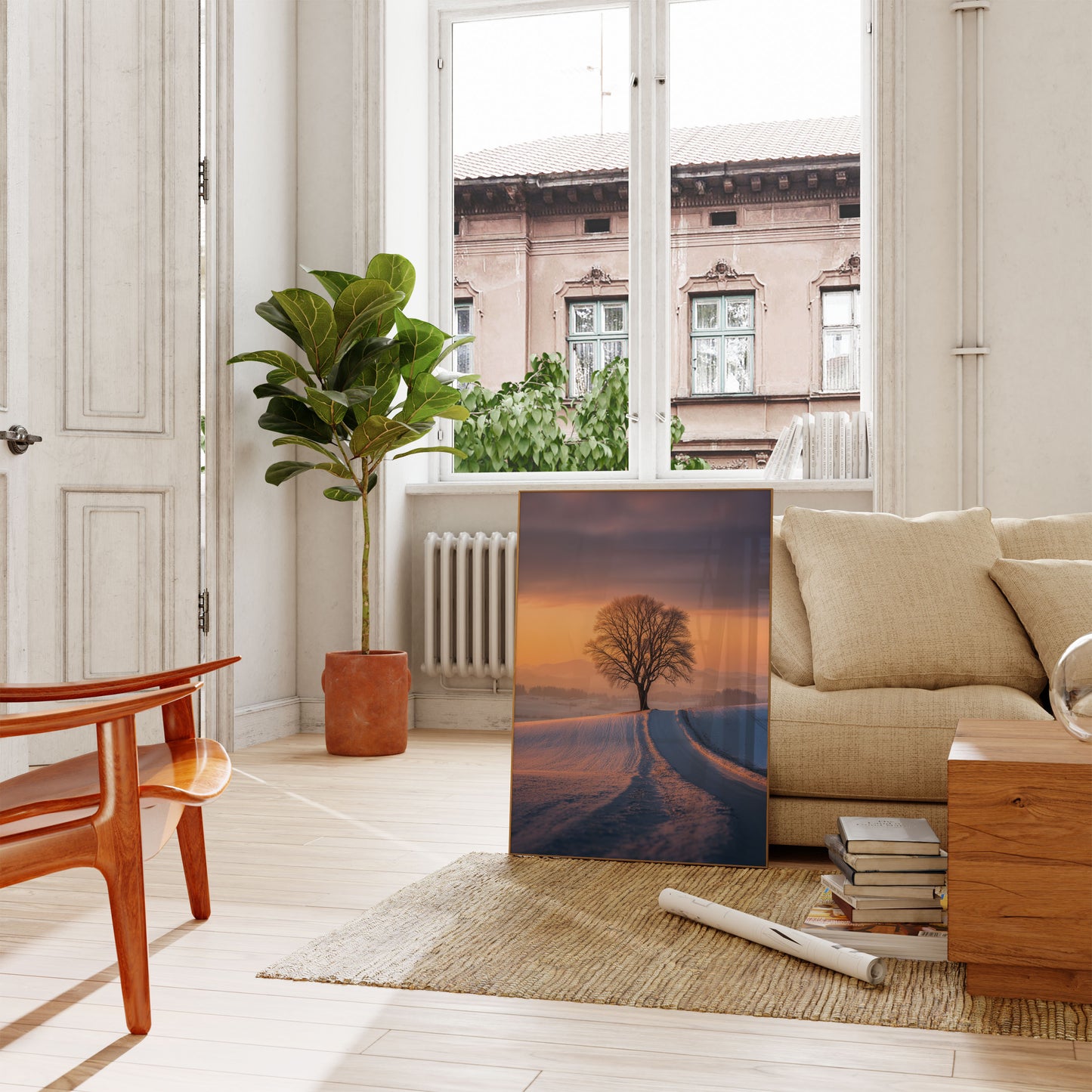 Solitary Winter Tree Sunset Poster