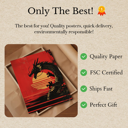 Póster del atardecer del dragón carmesí