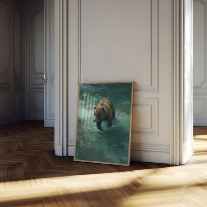 Póster de Oso Pardo Nadando en el Agua