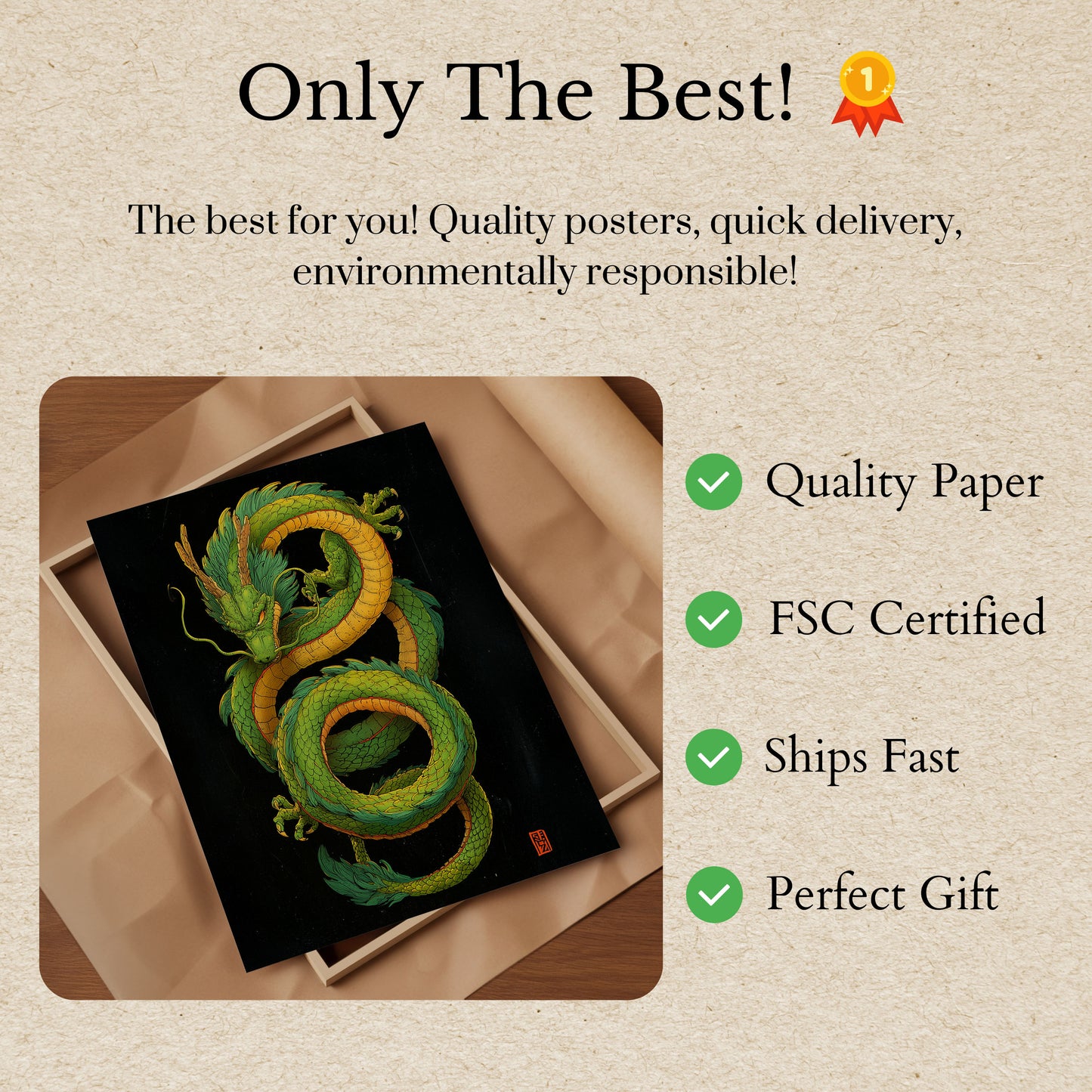 Póster de la espiral del dragón verde místico