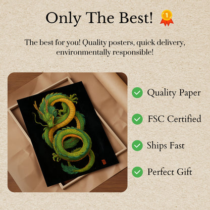 Póster de la espiral del dragón verde místico