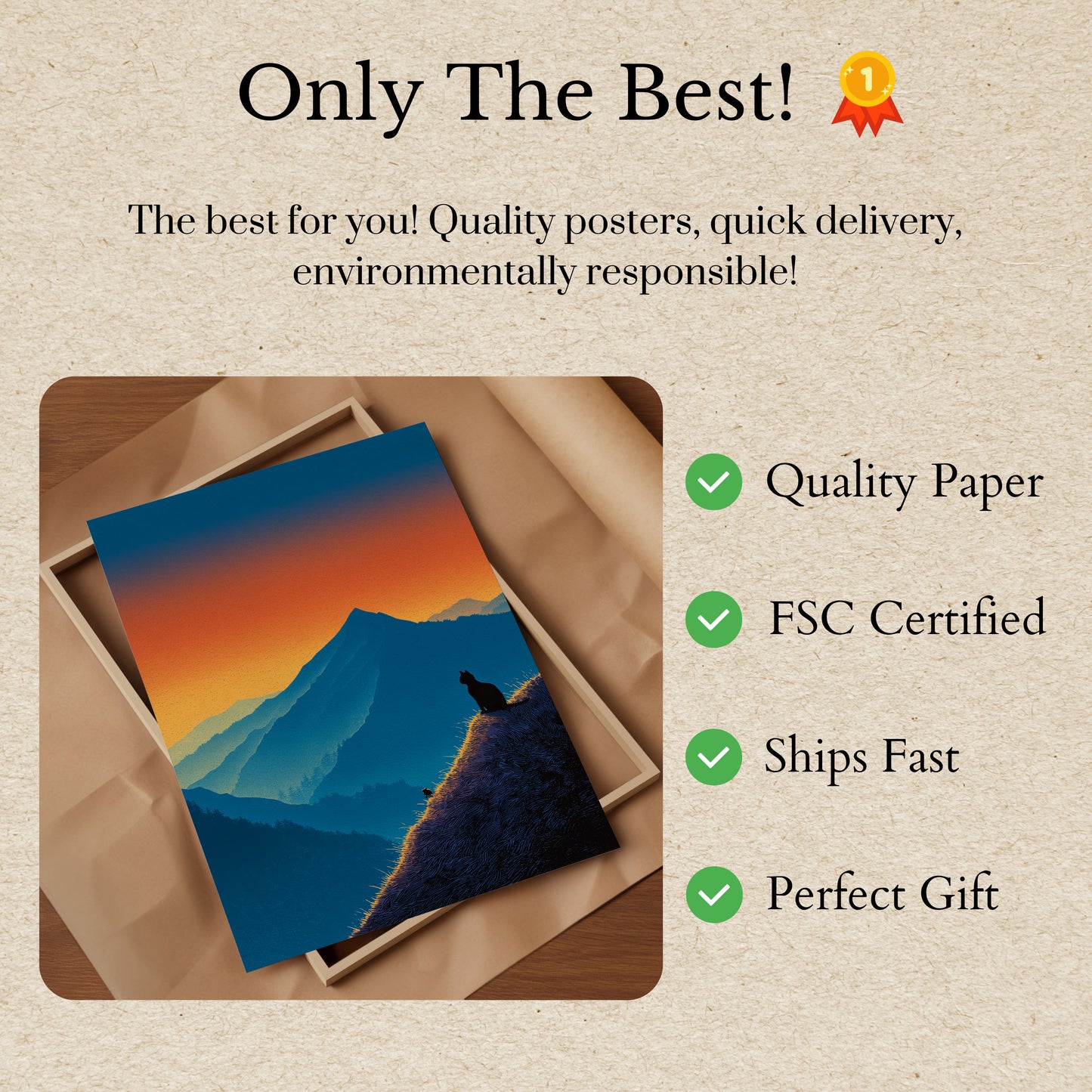 Pôster Gato Montanha Pôr do Sol