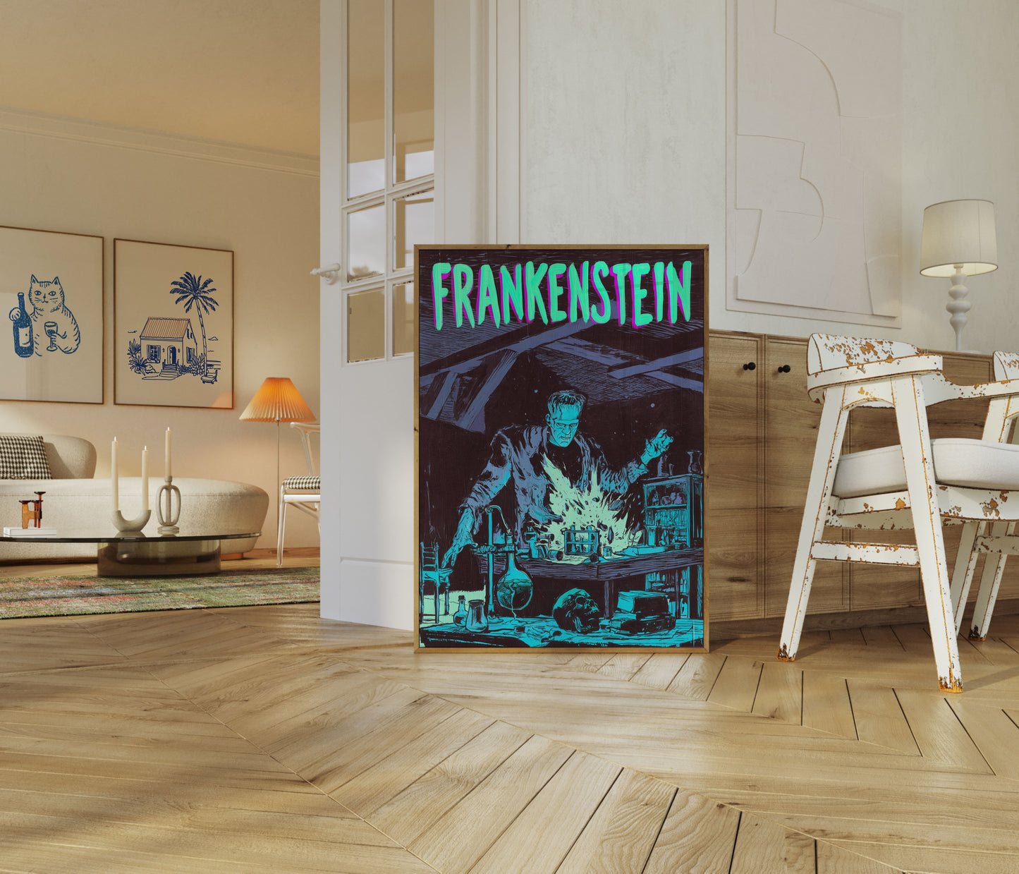 Frankenstein's Laboratory Neon Poster