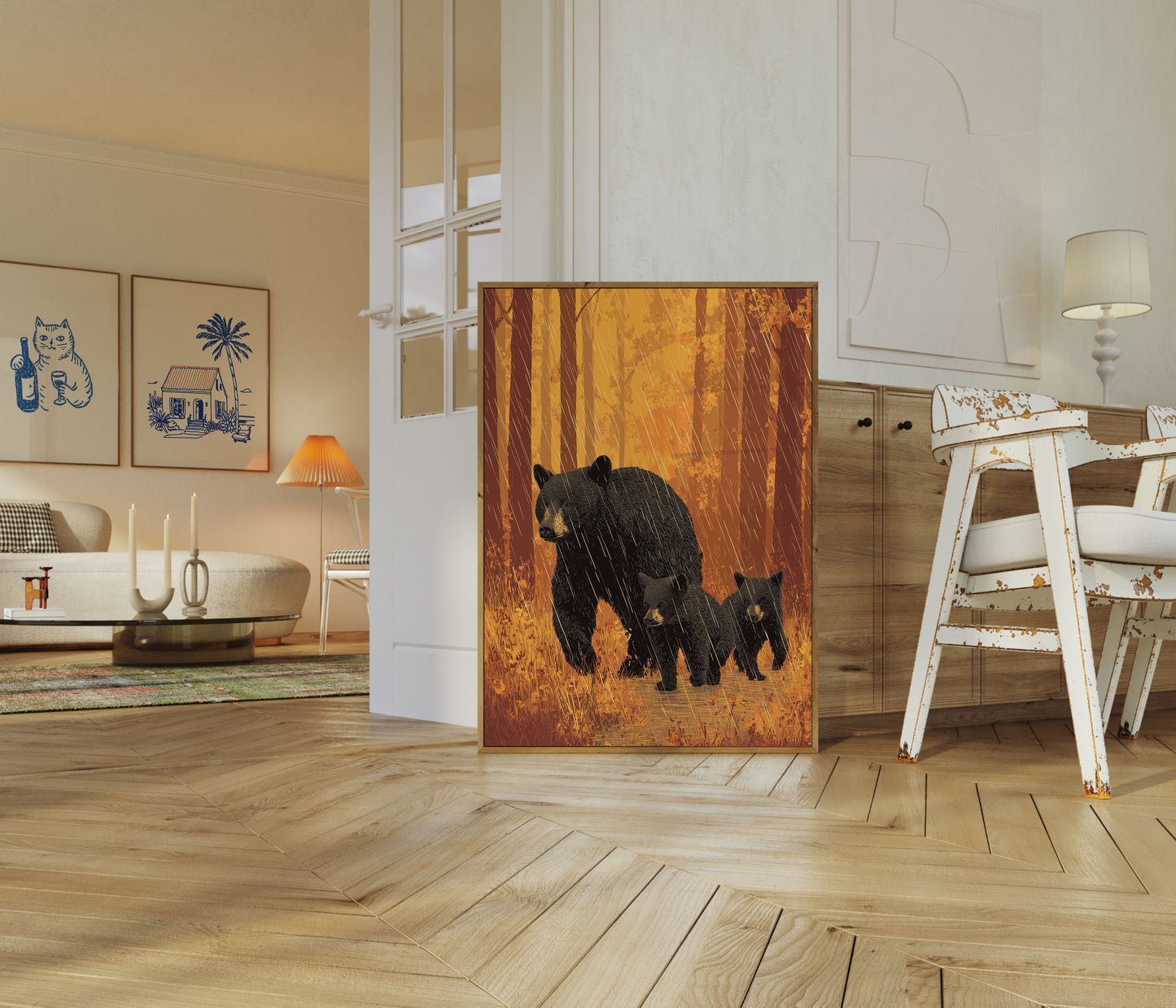 Berenfamilie in herfstwoud poster