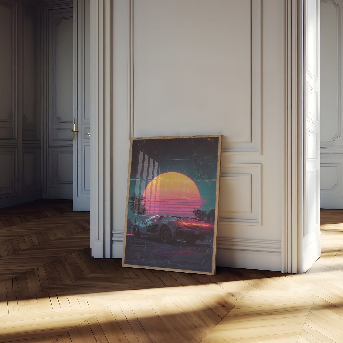 Retro Solnedgang Synthwave Plakat