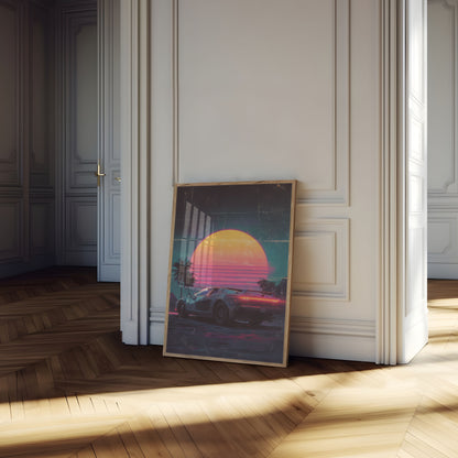 Retro Solnedgang Synthwave Plakat