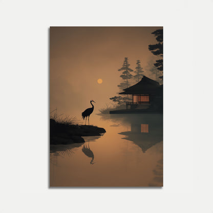 Misty Crane at Sunset Poster