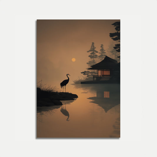 Misty Kran ved Solnedgang Plakat