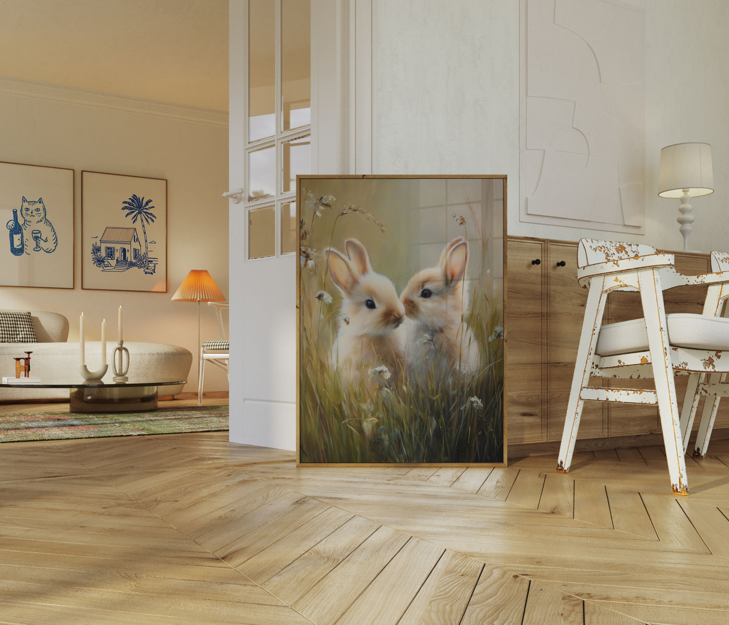 Zwei Kaninchen auf der Wiese Poster