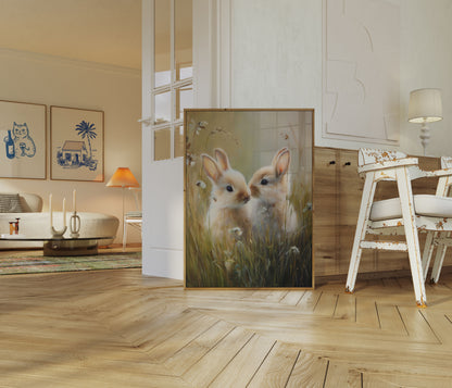 Zwei Kaninchen auf der Wiese Poster