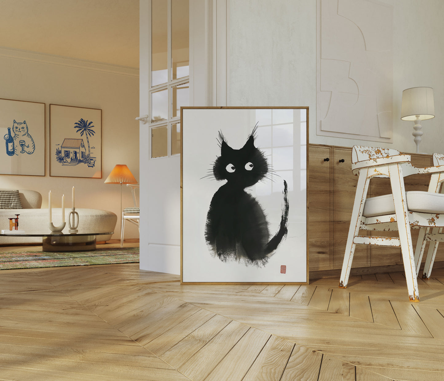 Curious Black Cat Ink Poster
