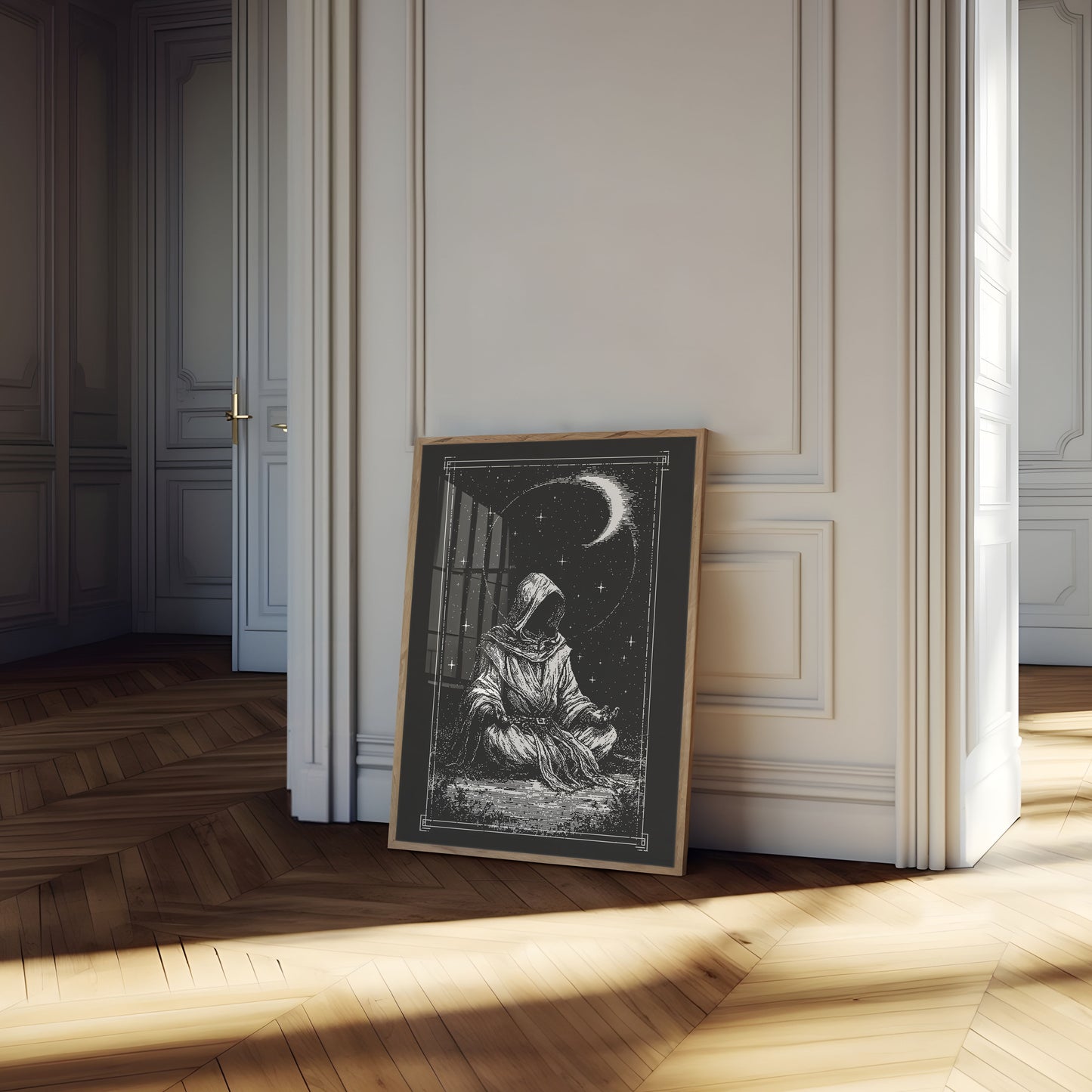 Mystical Hooded Figure Under Moonlight Poster