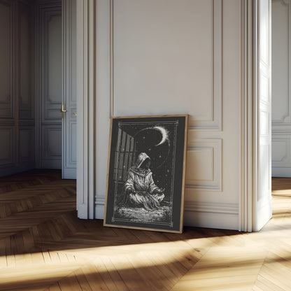 Mystical Hooded Figure Under Moonlight Poster
