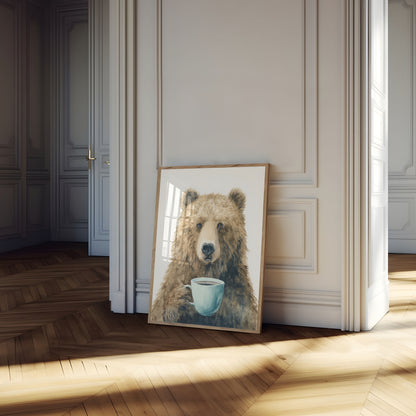 Morning Coffee Bear Art Poster