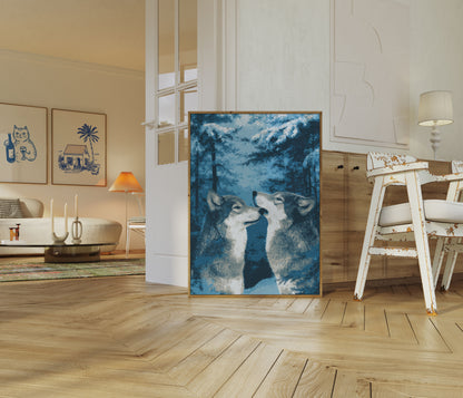 Wolves Howling in Winter Forest Poster