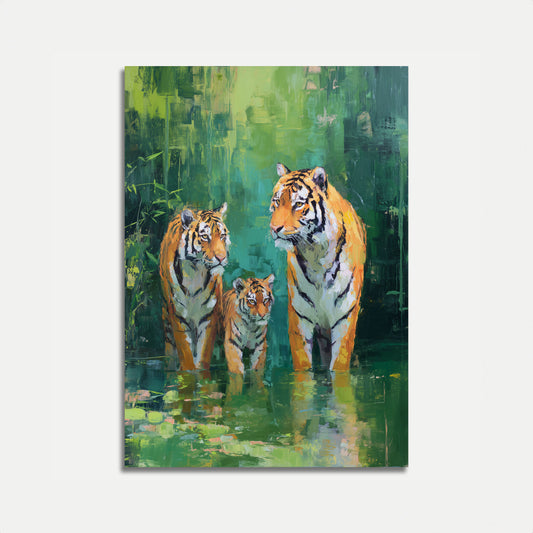 Tiger Family in Green Waters Poster
