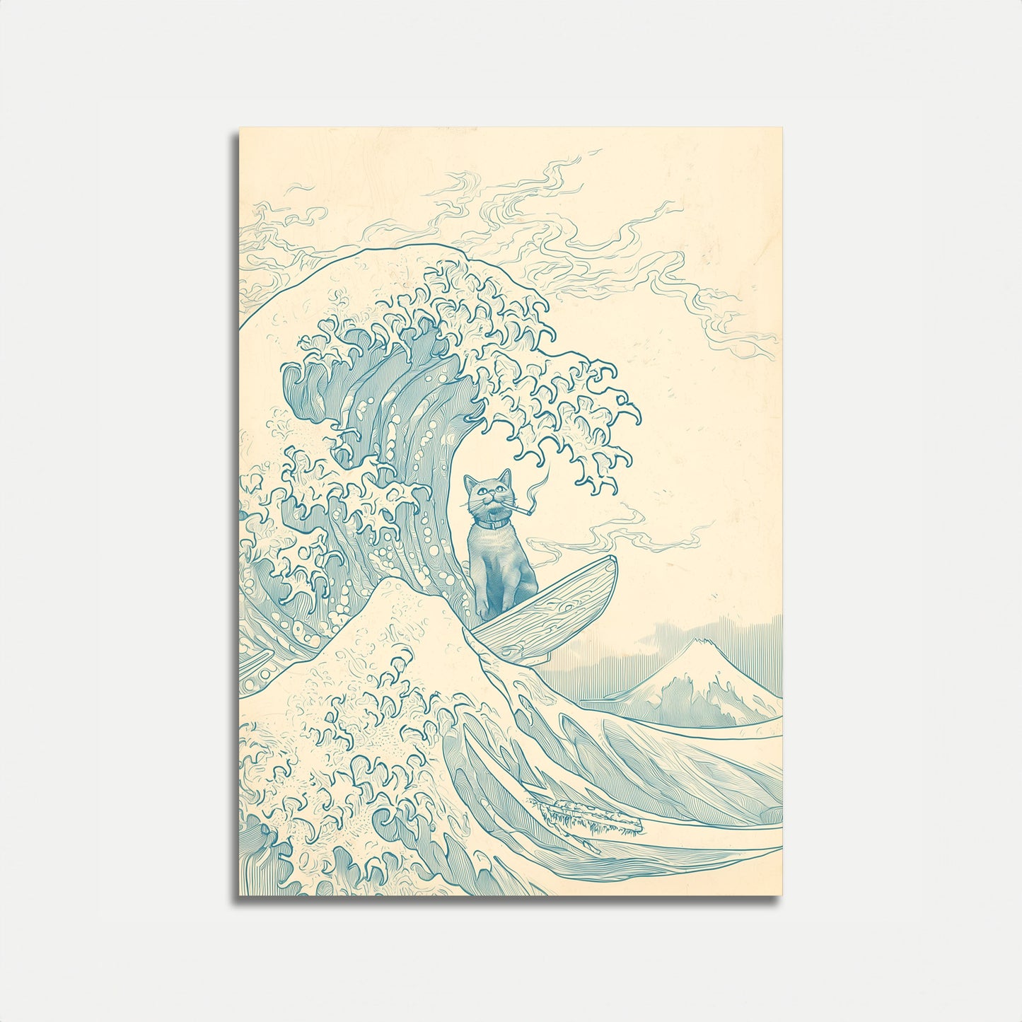 Cool Cat Surfing Great Wave Poster