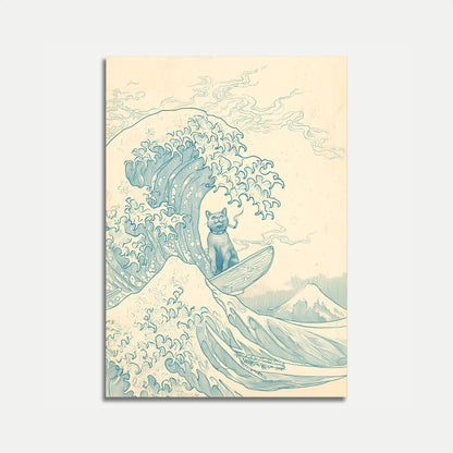 Cool Cat Surfing Great Wave Poster