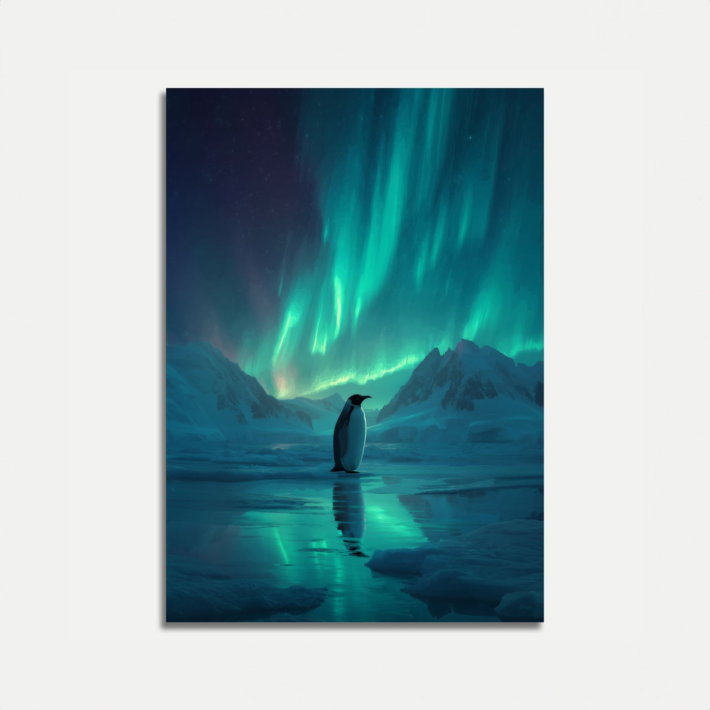 Solitary Penguin Aurora Poster