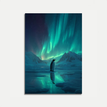 Solitary Penguin Aurora Poster
