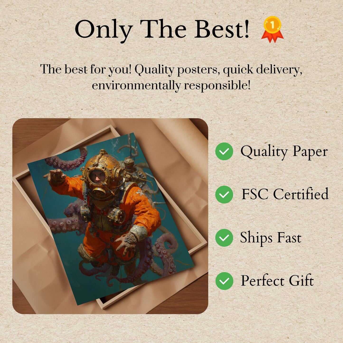 Steampunk Diver Octopus Adventure Poster