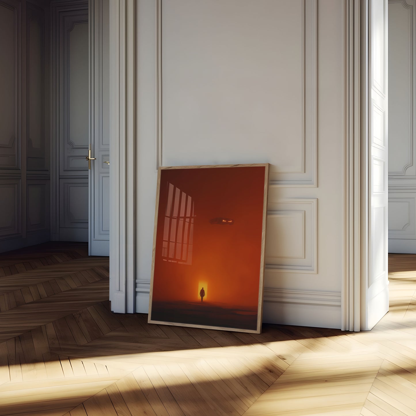 Surrealistisk UFO-møde ved solnedgang plakat