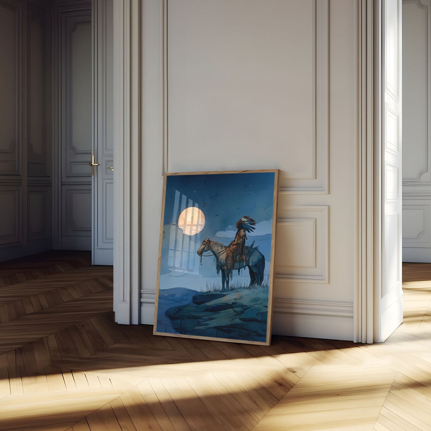 Moonlit Native Warrior Poster