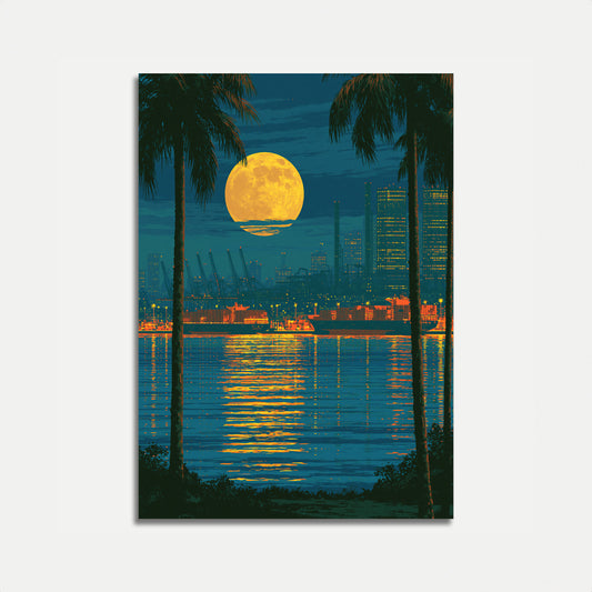 Nattbelyst havneby plakat