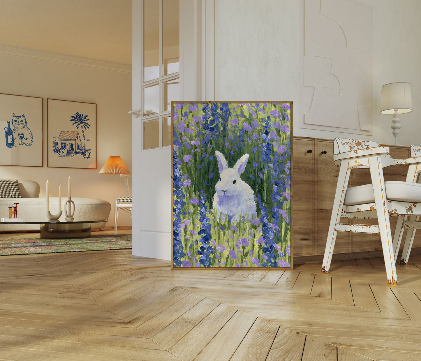Plakat: Hvit Kanin i Lavendelfelt